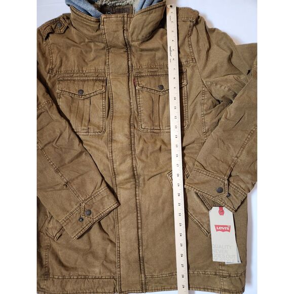 Levi's Men's Large Tall Hooded Military Jacket – Washed Cotton, Sherpa Lined - Picture 8 of 11